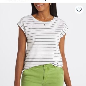 Nine Britton White and Black Striped Short Sleeve Top